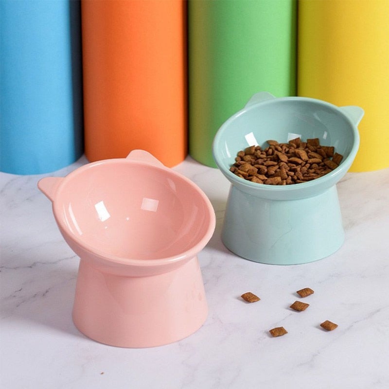 45°Neck Protector Cat Bowl High Foot Cat Bowl Cat Food Water Bowl PP Material Anti-overturning Binaural Cat Feeding Feeder Bowl - AlabongCat