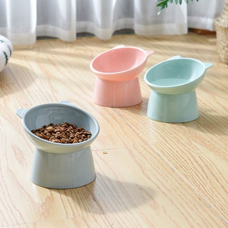 45°Neck Protector Cat Bowl High Foot Cat Bowl Cat Food Water Bowl PP Material Anti-overturning Binaural Cat Feeding Feeder Bowl - AlabongCat