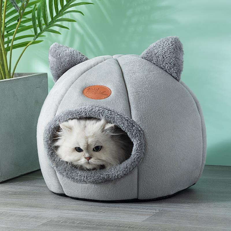 Portable Linen Cat House Washable Pet Cave with Mat - AlabongCat