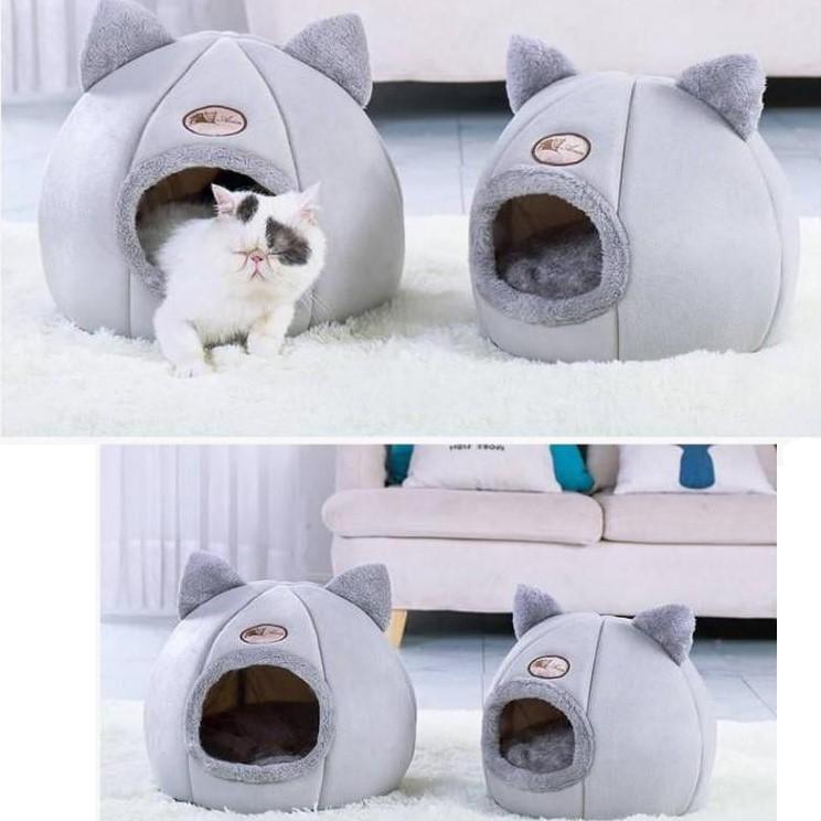 Portable Linen Cat House Washable Pet Cave with Mat - AlabongCat
