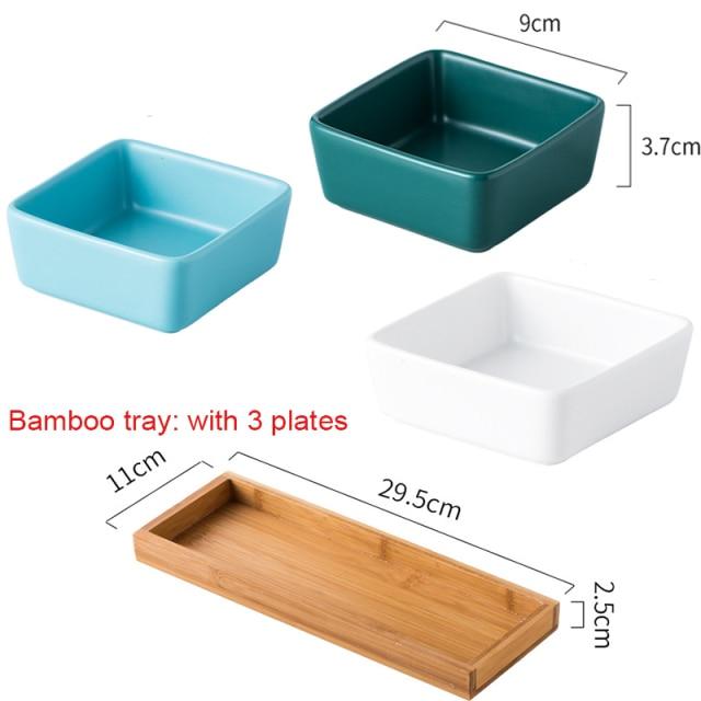 2/3PC Household Supplies Ceramic Cat Bowl Dish with Bamboo Stand No Spill Cat Food Water Feeder Small Cat Dishes - AlabongCat