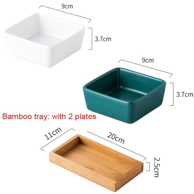 2/3PC Household Supplies Ceramic Cat Bowl Dish with Bamboo Stand No Spill Cat Food Water Feeder Small Cat Dishes - AlabongCat