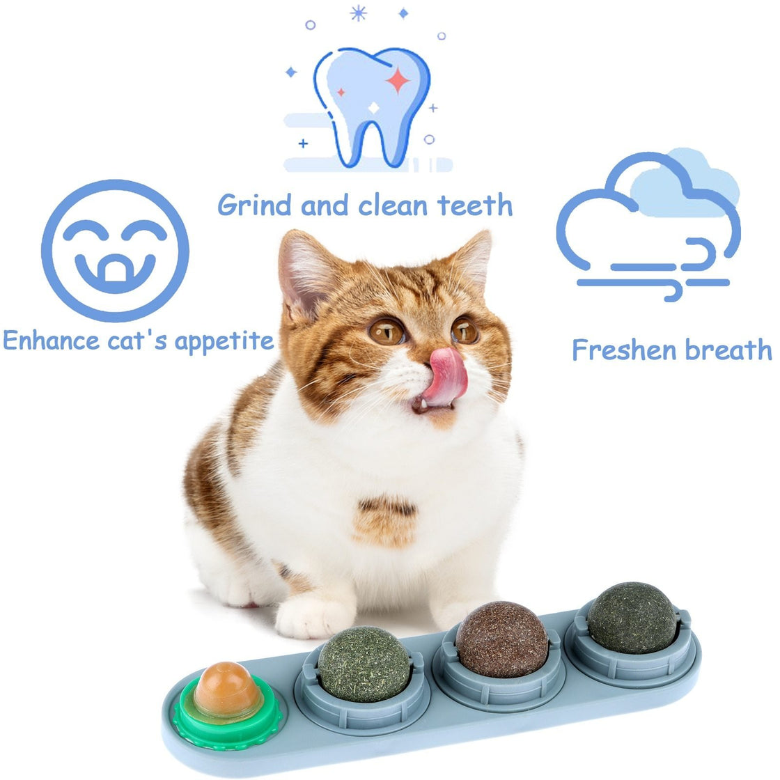 4pcs Catnip Ball Set Cat Treat Toys Snack Self-Adhesive Teething Molar Catnip Ball Rotated Wall For Cats Mount Toy - AlabongCat