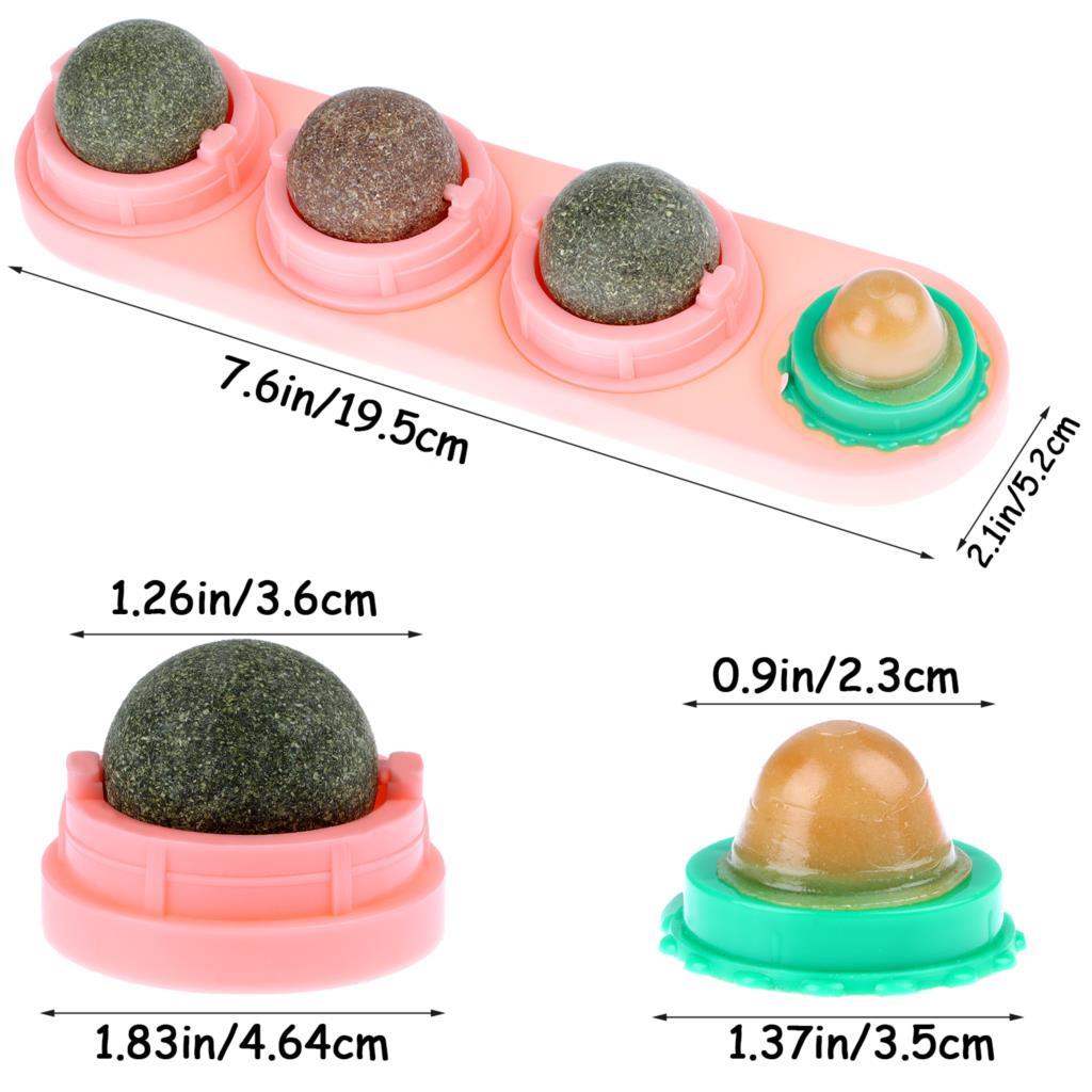 4pcs Catnip Ball Set Cat Treat Toys Snack Self-Adhesive Teething Molar Catnip Ball Rotated Wall For Cats Mount Toy - AlabongCat