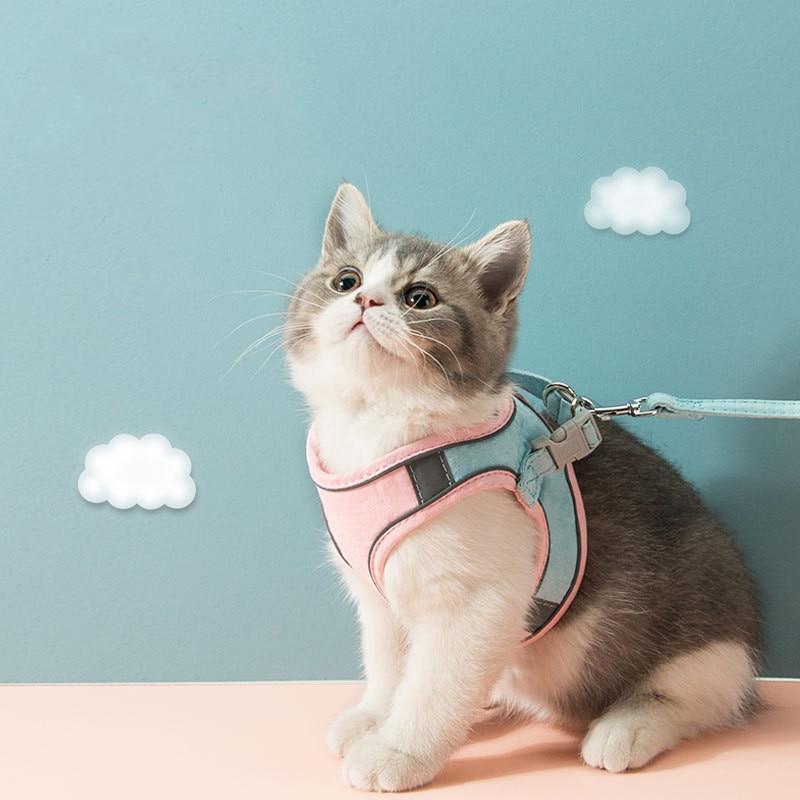 Adjustable Cat Harness Vest With Walking Lead Leash Kitten Collar Cotton Soft Harness For Small Medium Cats - AlabongCat