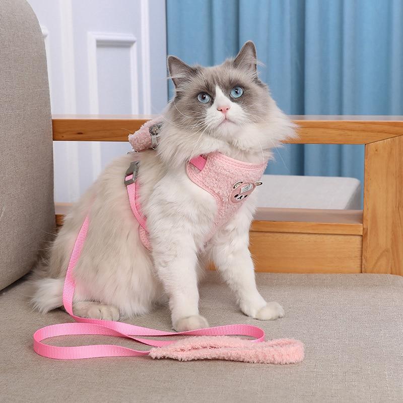Cat Adjustable Backpack Harness Cute Cartoon Bear Plush Collar for cats Kitten Collar with Backpack Harness For Small Medium Cat - AlabongCat