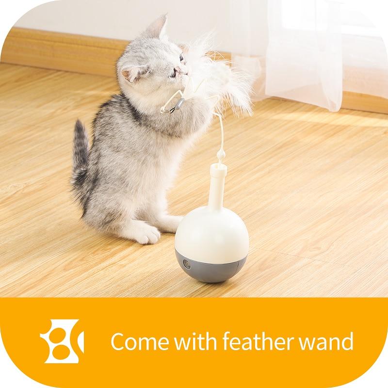 Cat Ball Toy Automatic Food and Treats Dispenser Windmill Kitten Toy Cat Teaser Wand Interactive Self Rotating Ball With Feather - AlabongCat