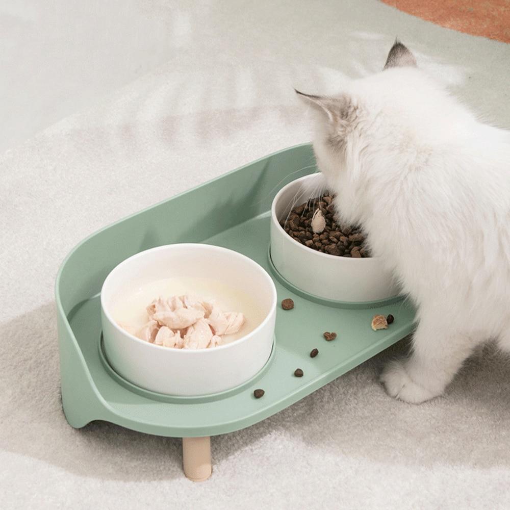 Cat Ceramic Neck Protect Dual Single Nonslip Water Food Feeding Pet Bowl - AlabongCat