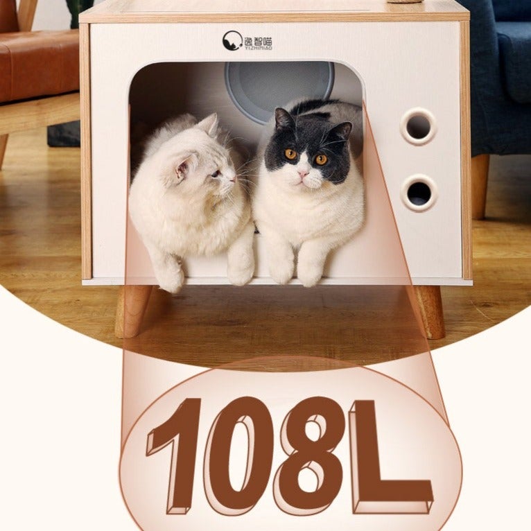 Cat Hair Dryer White Wood Warm Fast Blow Dryer Fully Automatic Cat Hair Drying Box Cats Accessories - AlabongCat