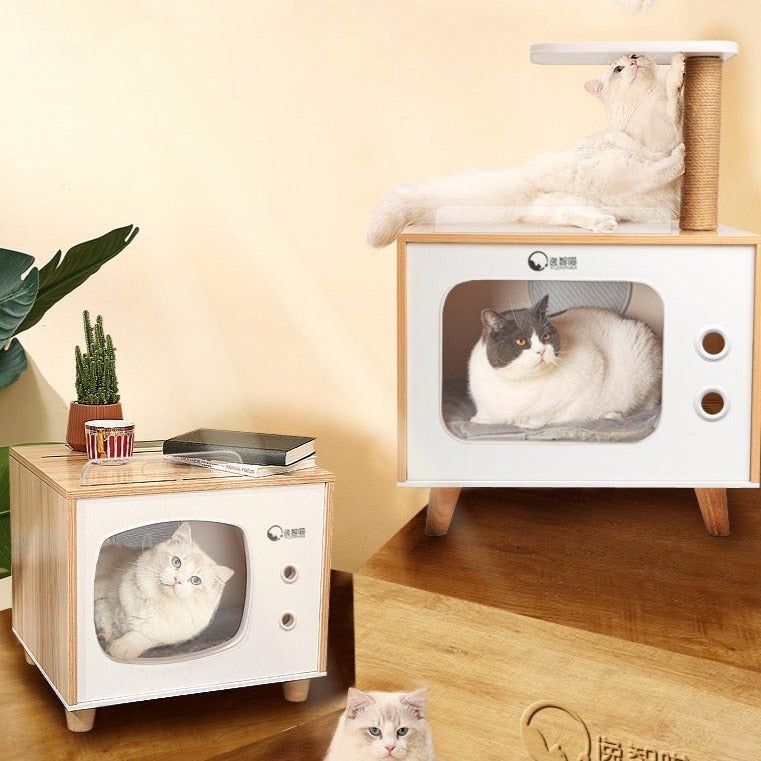 Cat Hair Dryer White Wood Warm Fast Blow Dryer Fully Automatic Cat Hair Drying Box Cats Accessories - AlabongCat