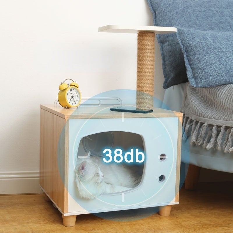 Cat Hair Dryer White Wood Warm Fast Blow Dryer Fully Automatic Cat Hair Drying Box Cats Accessories - AlabongCat