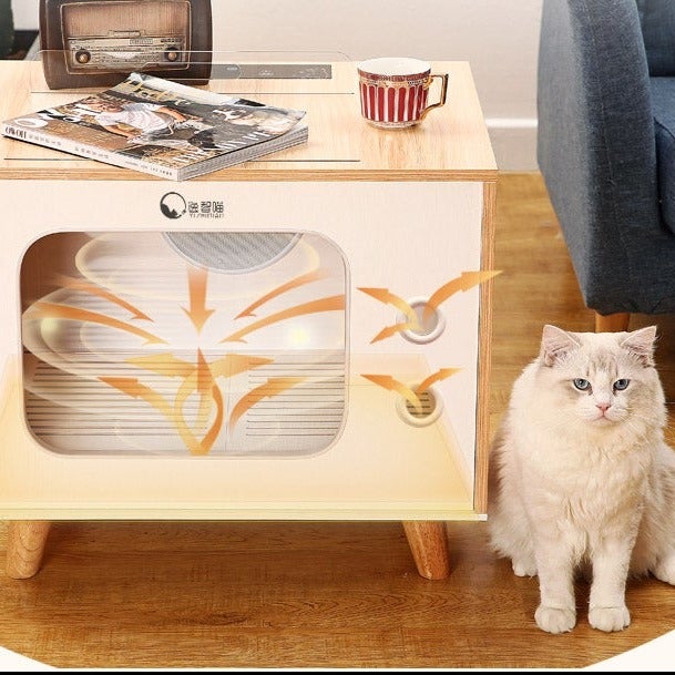 Cat Hair Dryer White Wood Warm Fast Blow Dryer Fully Automatic Cat Hair Drying Box Cats Accessories - AlabongCat