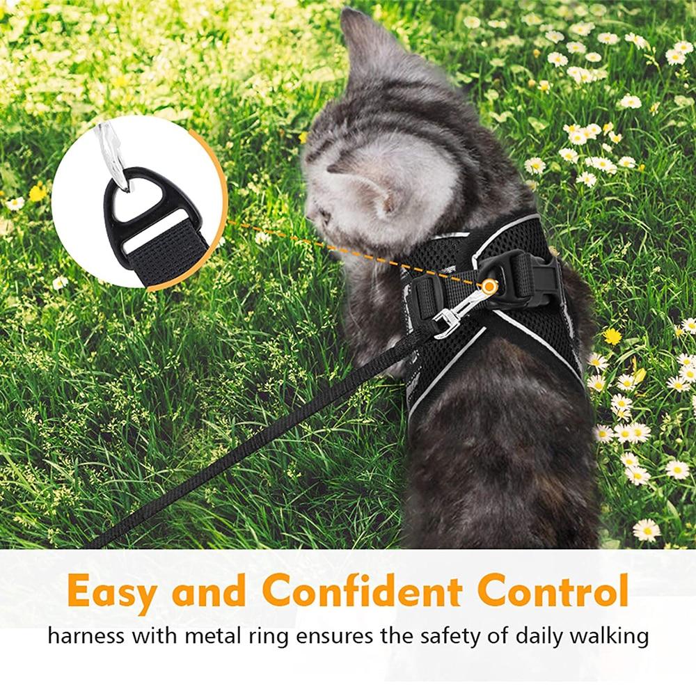 Cat Harness and Leash Set for Walking Escape Proof Adjustable Reflective Soft Kittens Vest Harness for Small Cats - AlabongCat