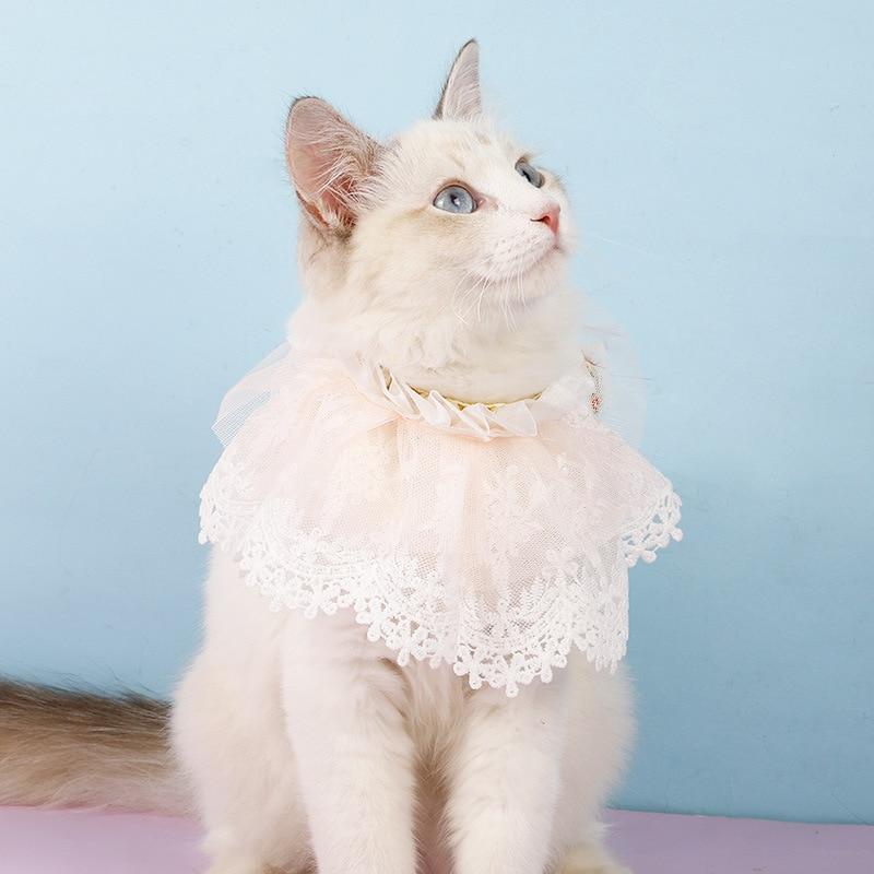 Cat Pearl Double Lace Scarf Festival Decoration Small Fresh Cat Small Dog Dog Pet Saliva Towel Pet Accessories Cat Collar - AlabongCat