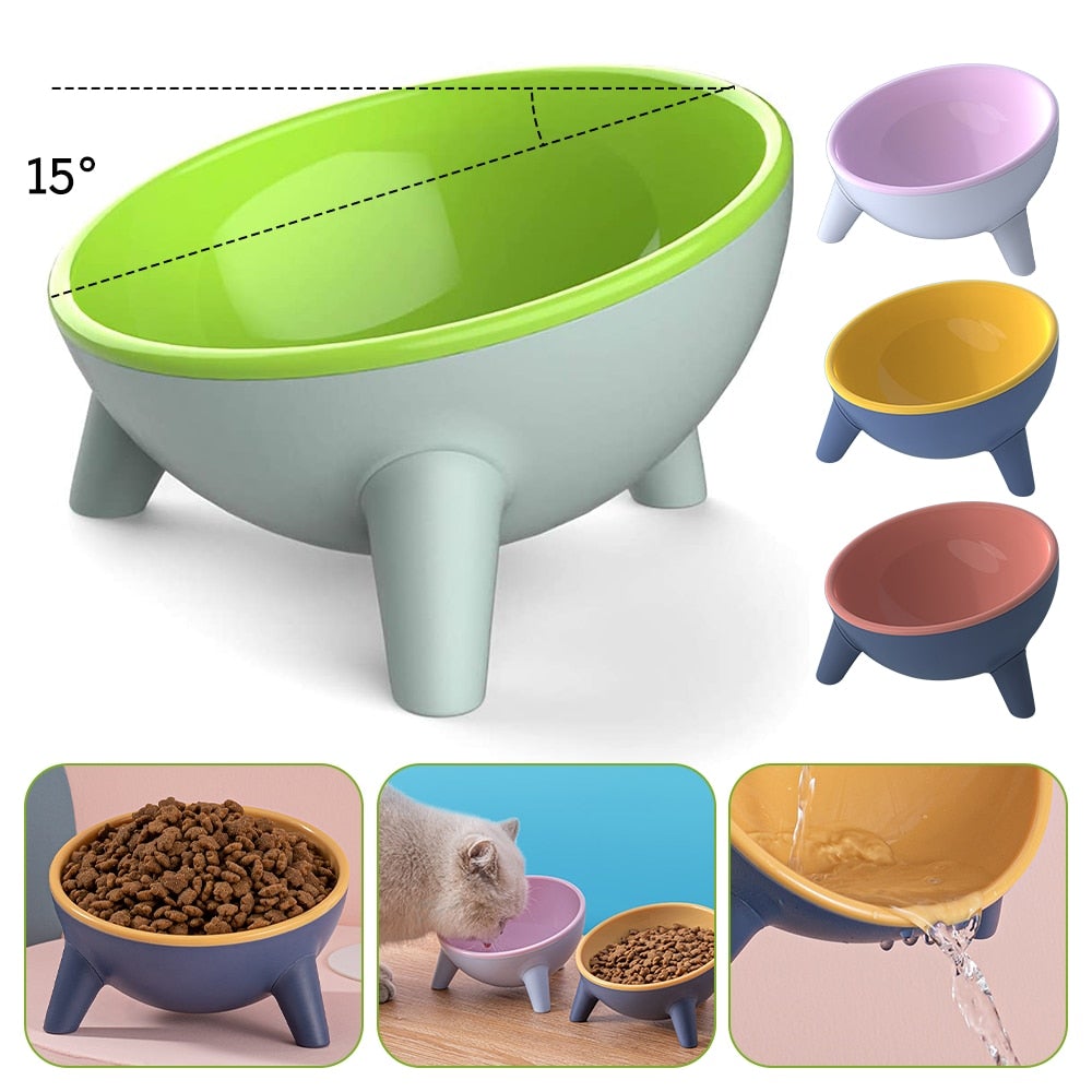 Cat Slow Feed Bowl Drinking Small Cat Protection Bowl 15° Tilt Cat Bowl With Stand Feeding Cat Feeder Bowls - AlabongCat