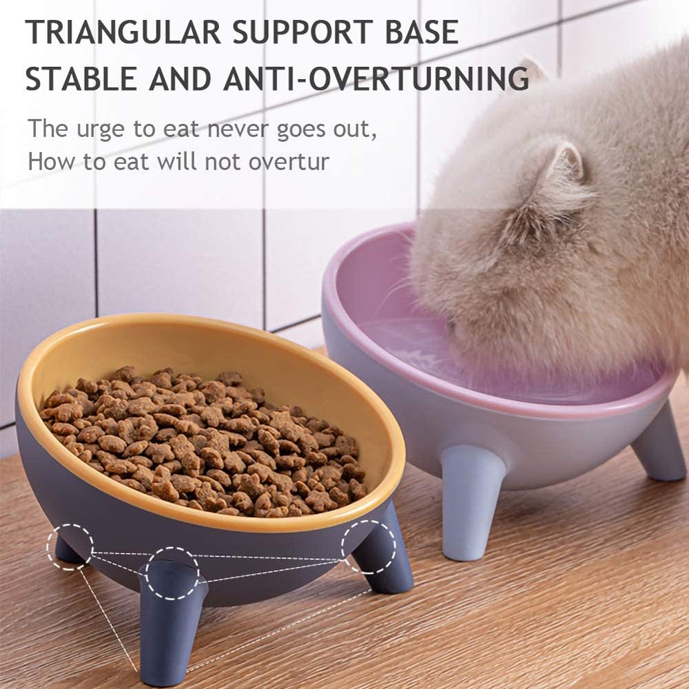 Cat Slow Feed Bowl Drinking Small Cat Protection Bowl 15° Tilt Cat Bowl With Stand Feeding Cat Feeder Bowls - AlabongCat