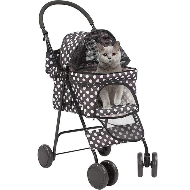 Cat Stroller Gear Special Edition 4 Wheels Stroller for Cats Fashion Polka Dot Style - AlabongCat