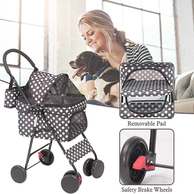 Cat Stroller Gear Special Edition 4 Wheels Stroller for Cats Fashion Polka Dot Style - AlabongCat