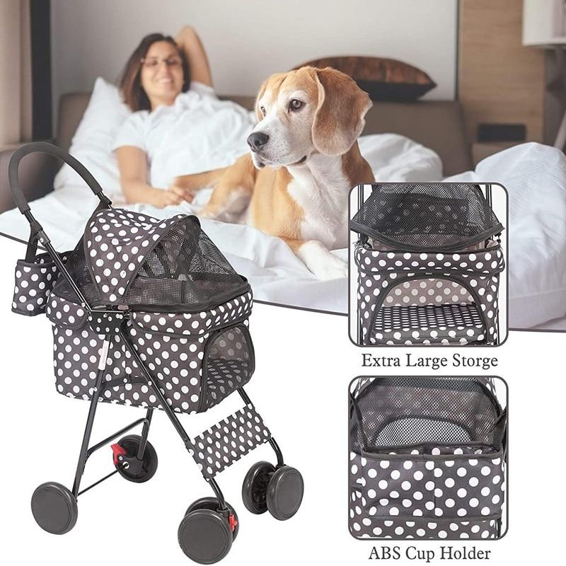 Cat Stroller Gear Special Edition 4 Wheels Stroller for Cats Fashion Polka Dot Style - AlabongCat