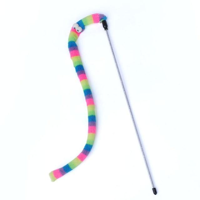Cat Toy Feather Cat Teaser Wand Cat Interactive Toy Funny Caterpillar Colorful Rod Teaser Wand Pet Cat Supplies Cat Accessory - AlabongCat