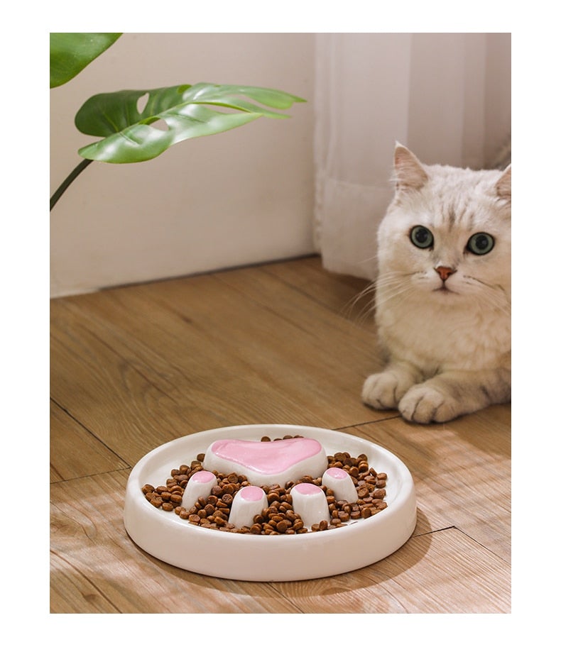 Ceramic Cat Slow Feeding Food Bowl Kitten Slow Down Eating Feeder Dish Plate Prevent Obesity Choking Cat Supplies - AlabongCat