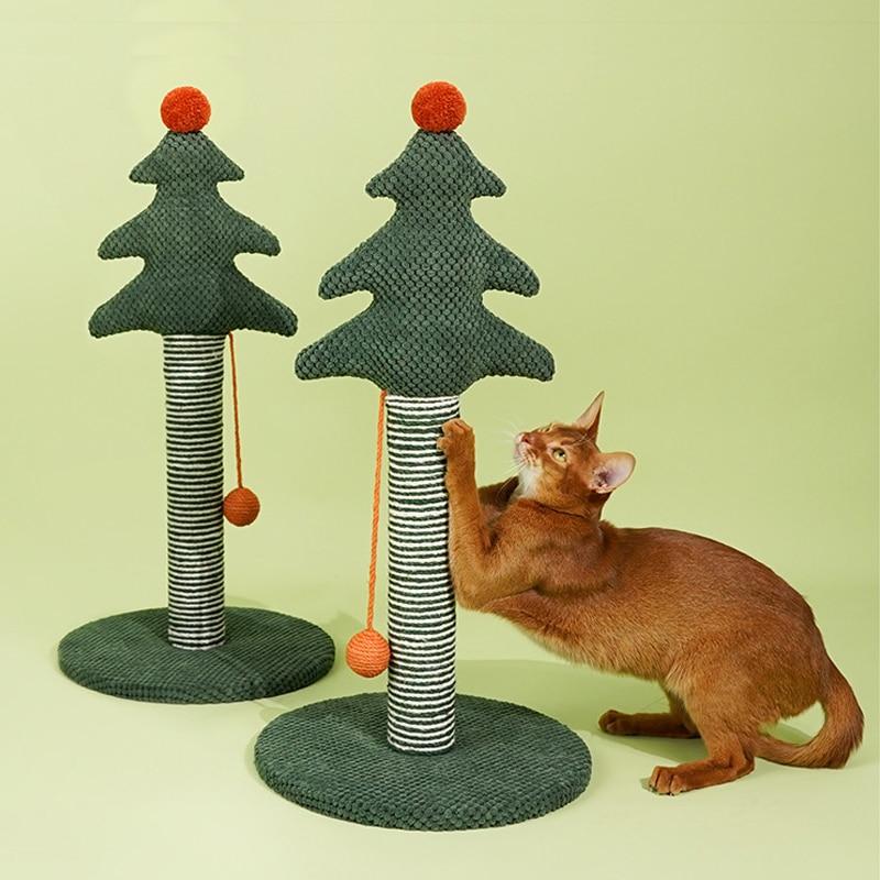 Christmas Cat Tree Cat Scratcher 27'' Tall Pines Cat Scratching Post Cat Claw Scratcher with Ball Durable Handmade Sisal Cat Tree - AlabongCat