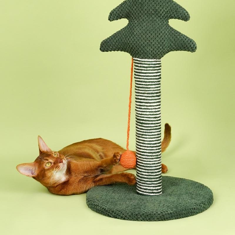 Christmas Cat Tree Cat Scratcher 27'' Tall Pines Cat Scratching Post Cat Claw Scratcher with Ball Durable Handmade Sisal Cat Tree - AlabongCat