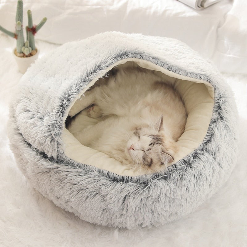 Long Plush Cat Nest Cat Bed Round Cat Cushion Cat House Warm Basket Sleep Bag Kennel For Small Cat - AlabongCat