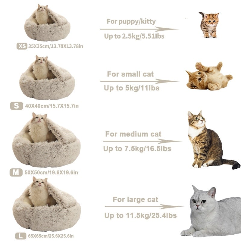 Long Plush Cat Nest Cat Bed Round Cat Cushion Cat House Warm Basket Sleep Bag Kennel For Small Cat - AlabongCat