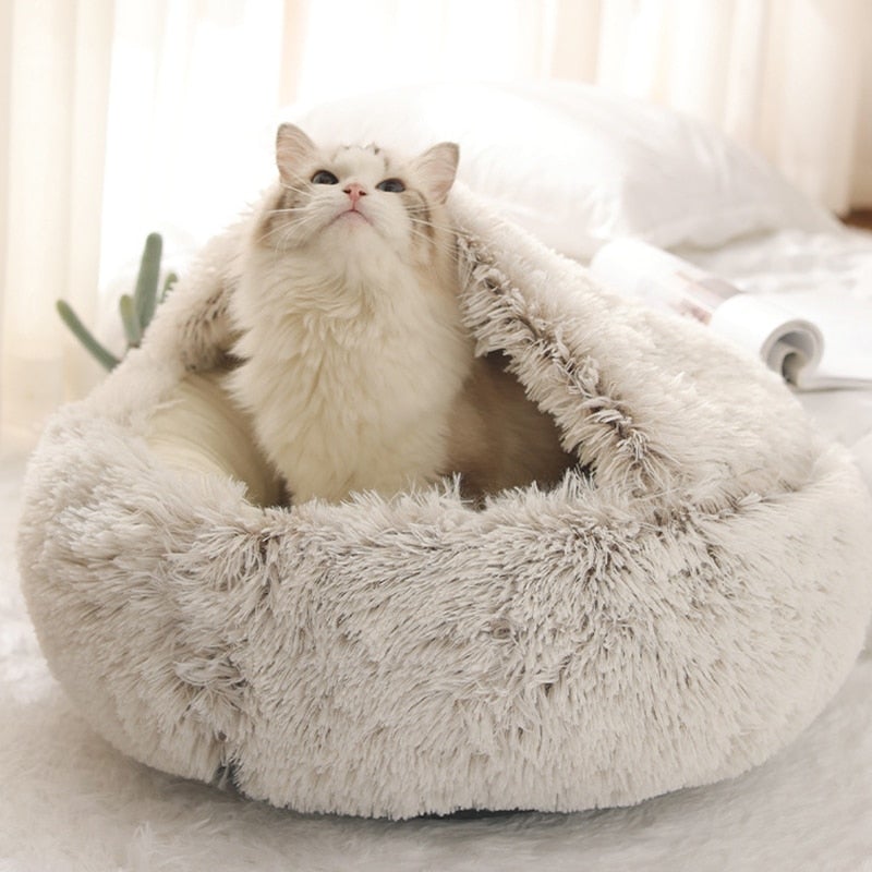 Long Plush Cat Nest Cat Bed Round Cat Cushion Cat House Warm Basket Sleep Bag Kennel For Small Cat - AlabongCat