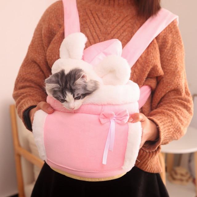 Warm Cat Carrier Bag Small Cat Backpack Winter Plush Cats Cage for Outdoor Travel Cat Hanging Chest Bags 6kg Load-bearing - AlabongCat