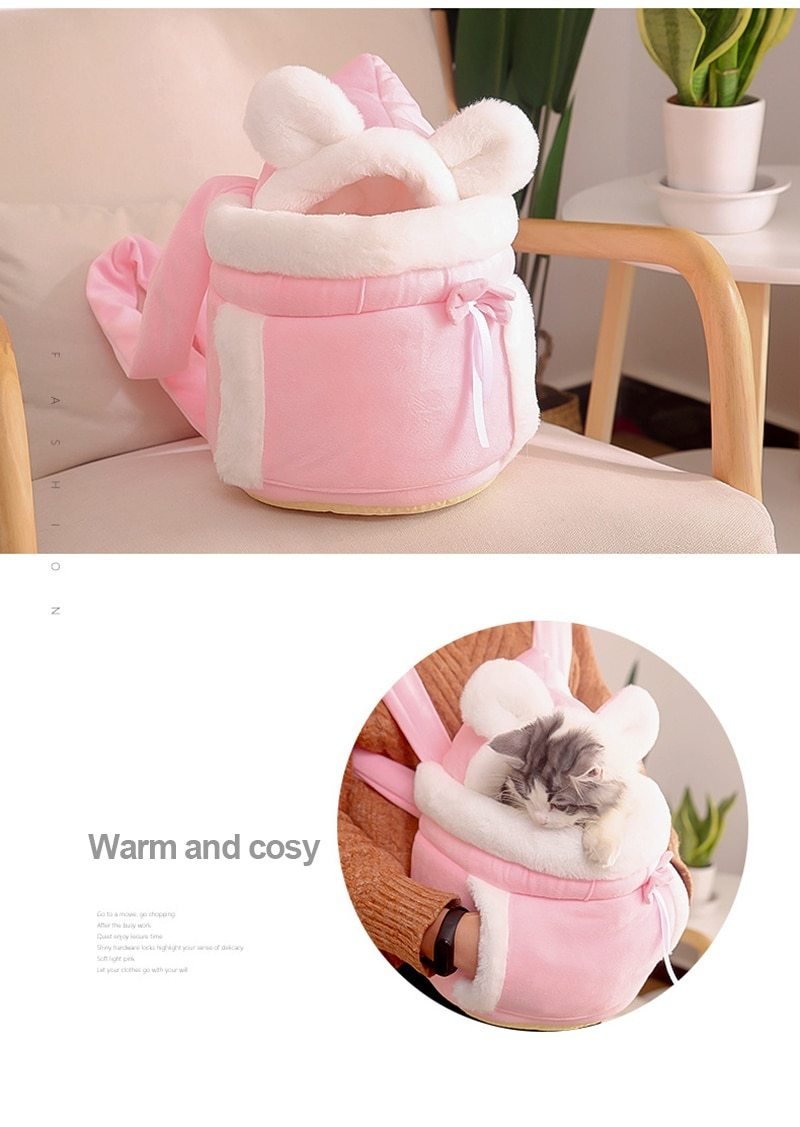 Warm Cat Carrier Bag Small Cat Backpack Winter Plush Cats Cage for Outdoor Travel Cat Hanging Chest Bags 6kg Load-bearing - AlabongCat