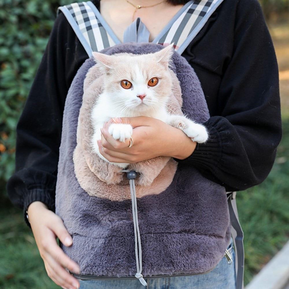 Winter Small Cat Carrier Bag Breathable Portable Travel Handbag Warm Plush Outdoor Kitten Backpack Pet Product - AlabongCat