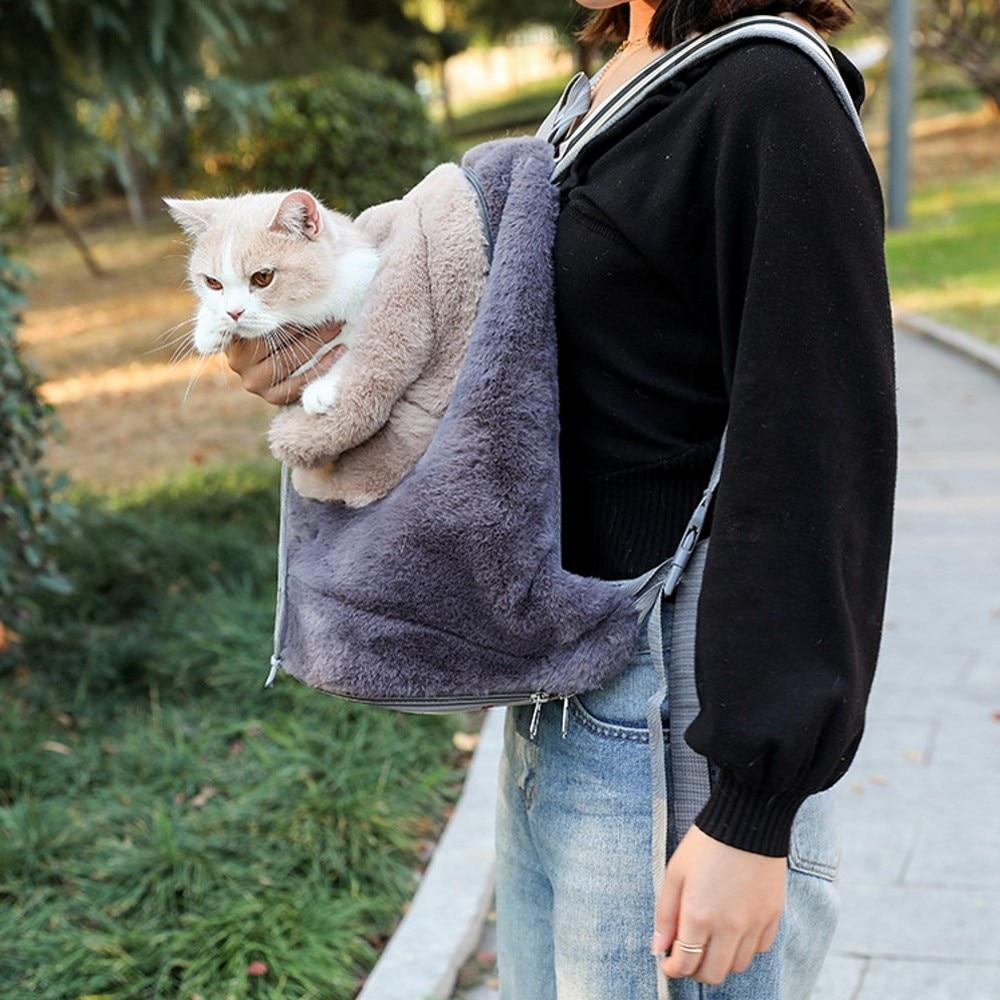 Winter Small Cat Carrier Bag Breathable Portable Travel Handbag Warm Plush Outdoor Kitten Backpack Pet Product - AlabongCat