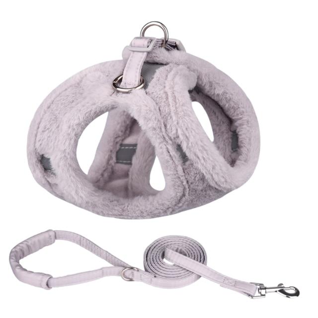 Winter Small Cat Harness and Leash Set Reflective Safety Plush Chest Strap Collar for Kitten Cat Vest - AlabongCat